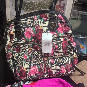 Betsey Johnson Pink Floral and Zebra Backpack